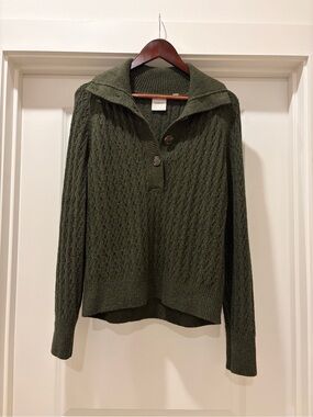 Varley Bridget Half-Button Sweater Dark Olive Sz Small